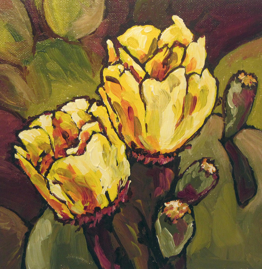 Cactus Blooms Painting by Sandy Tracey