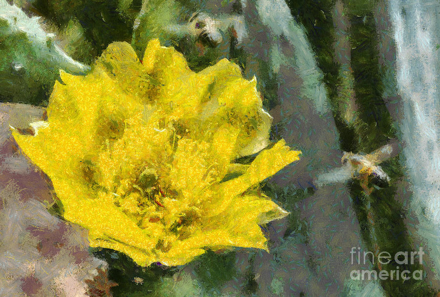 Phoenix Digital Art - Cactus Flower and Bees by Elisabeth Lucas
