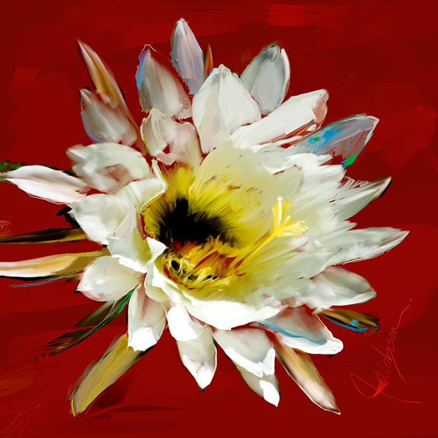 Cactus Flower Red Painting by Jackie Medow-Jacobson