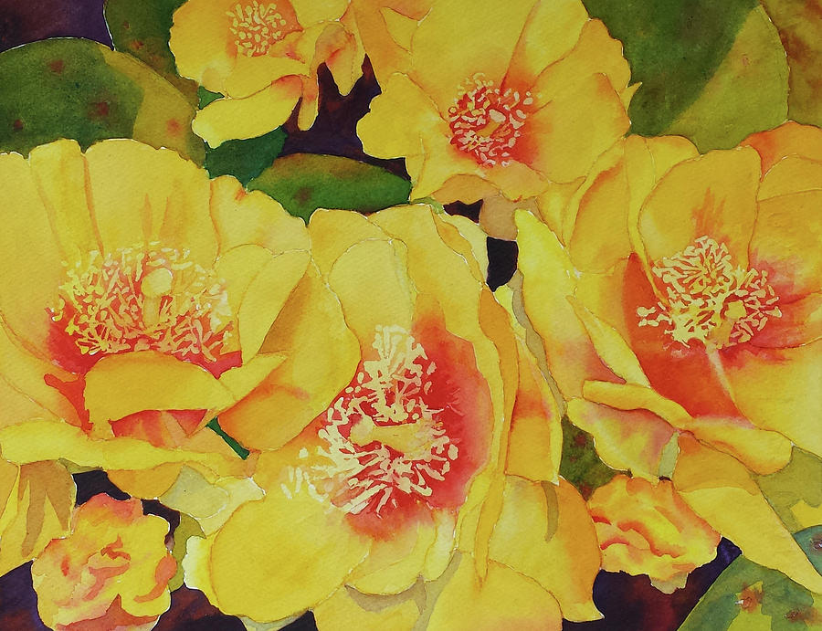 Yellow Painting - Cactus Flowers by Judy Mercer