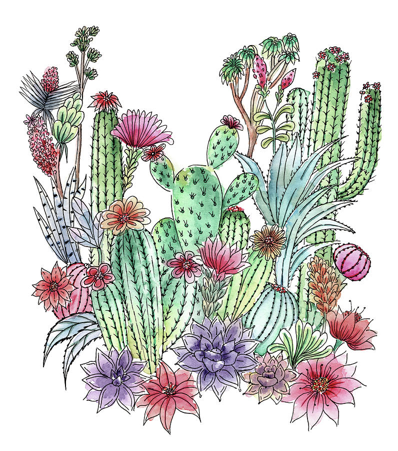 Flower Painting - Cactus garden by Julia Grifol