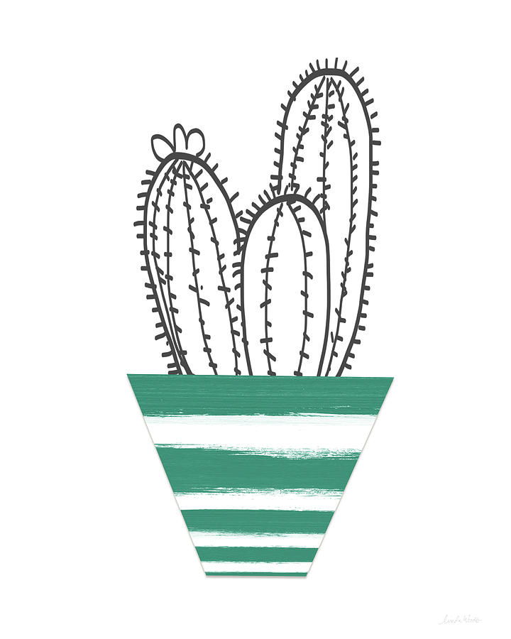 Pot Mixed Media - Cactus In A Green Pot- Art by Linda Woods by Linda Woods