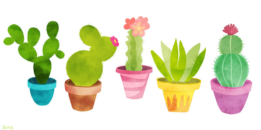 Flower Painting - Cactus Plants In Pretty Pots by Little Bunny Sunshine
