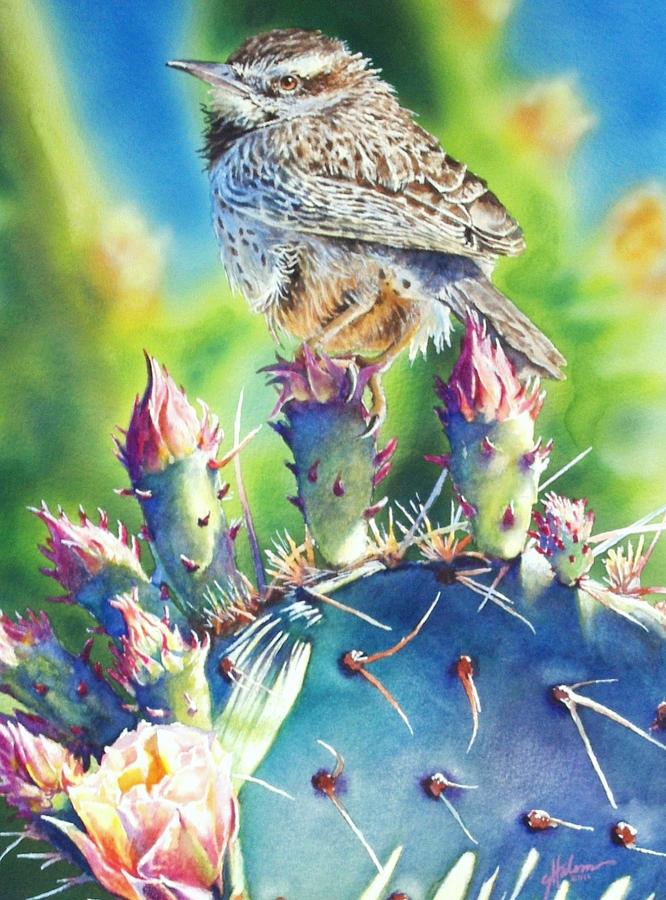Cactus Wren Painting by Greg and Linda Halom