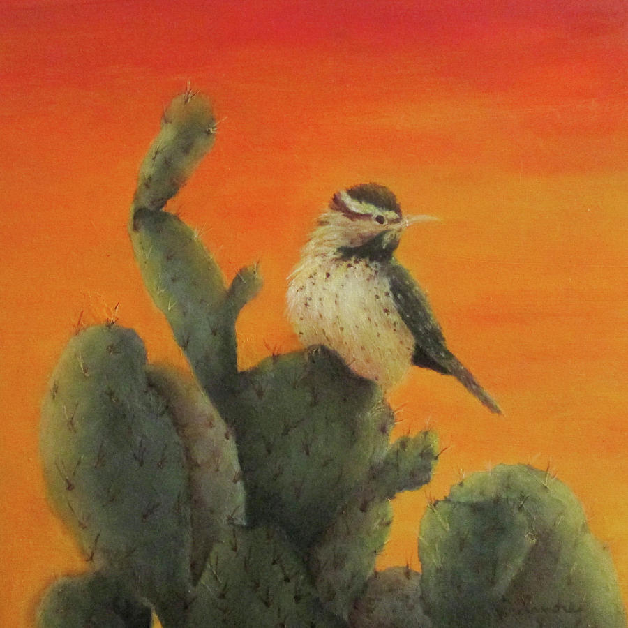 Cactus Wren Painting by Roseann Gilmore