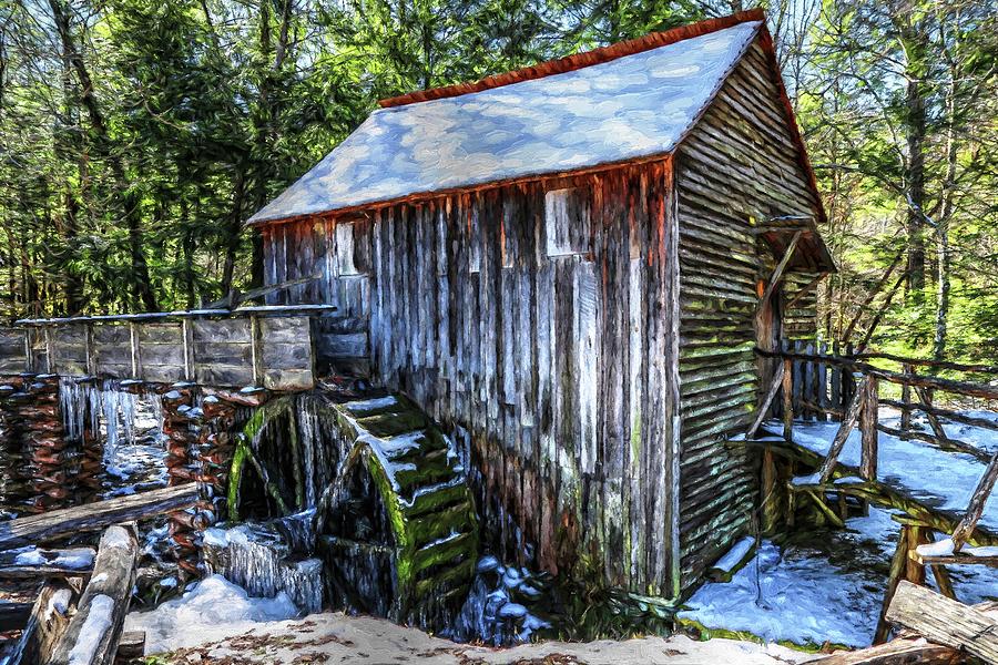 Cades Cove Grist Mill In Winter Painting Photograph by Carol Montoya