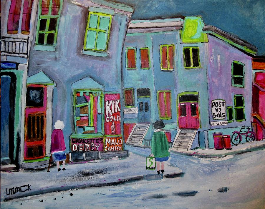 Vintage Cadieux Street deBullion Neighbourhood Painting by Michael Litvack