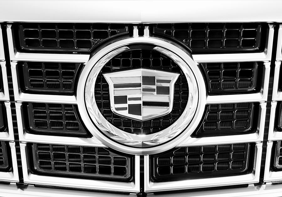 Cadillac Emblem Front BW Photograph by Rospotte Photography
