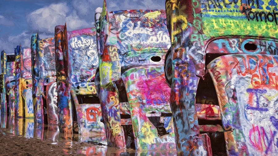 Cadillac Ranch Afternoon Painterly Photograph by Joan Carroll