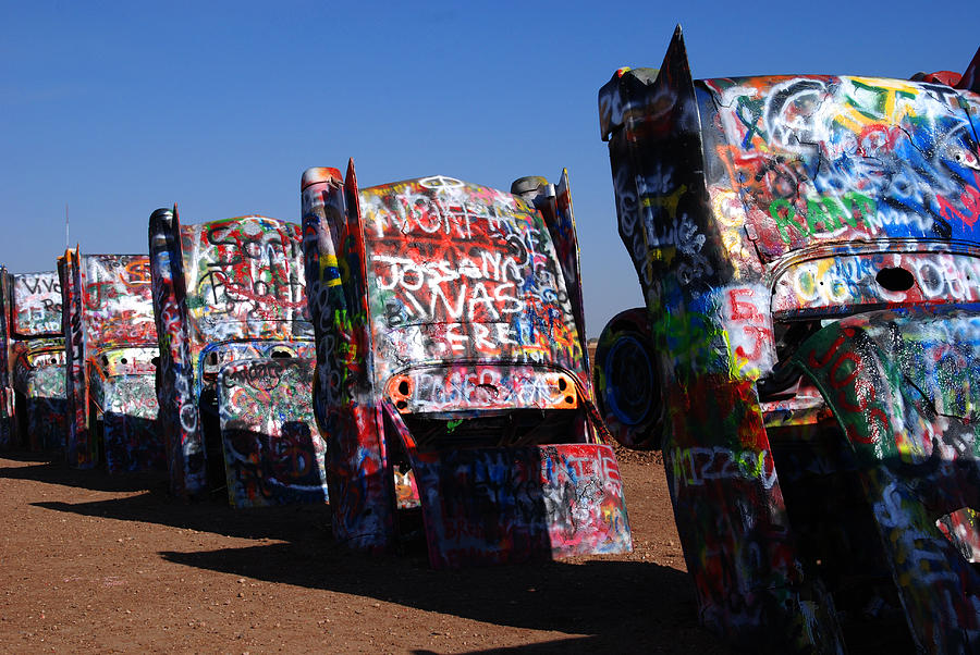 Landmark Photograph - Cadillac Ranch on Route 66 by Susanne Van Hulst