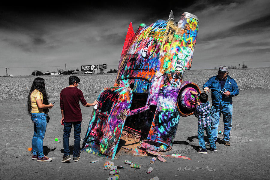 Cadillac Ranch Spray Paint Fun along Historic Route 66 by Amarillo Texas Photograph by Randall Nyhof