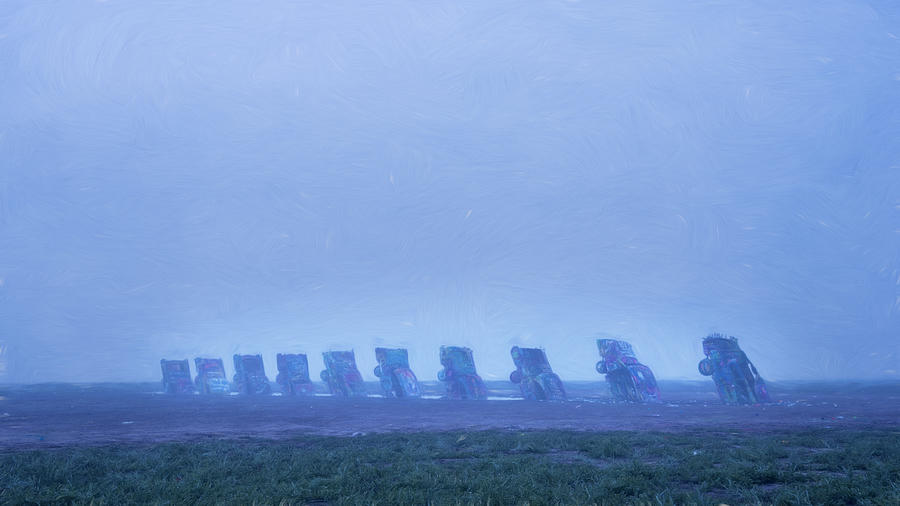 Amarillo Photograph - Cadillacs in the Mist II by Joan Carroll