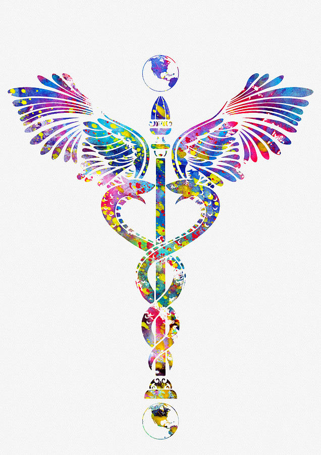 Caduceus-colorful Digital Art by Erzebet S - Pixels