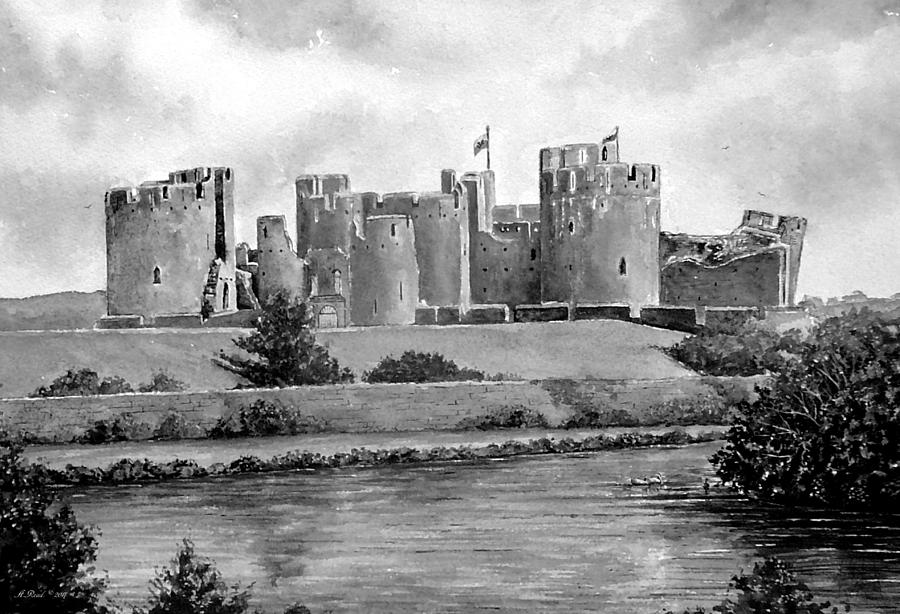 Black And White Drawing - Caerphilly Castle bw by Andrew Read