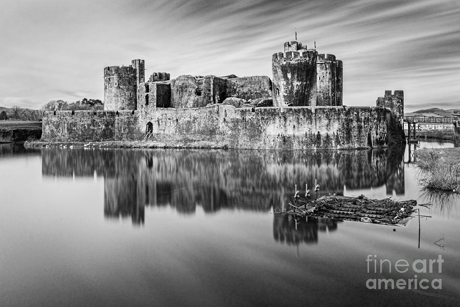 Caerphilly Castle Long Exposure 1 Mono Photograph by Steve Purnell