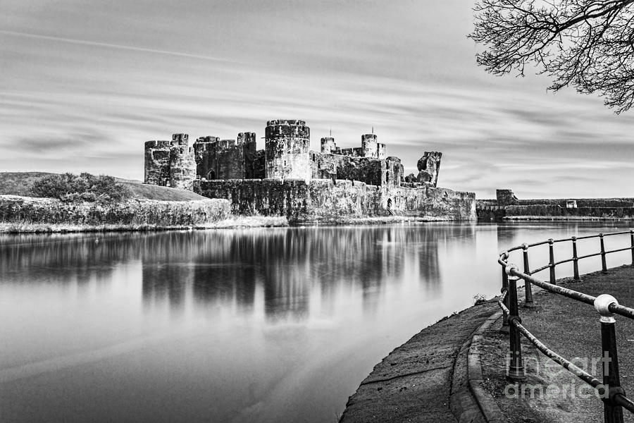 Castle Photograph - Caerphilly Castle Long Exposure 3 Mono by Steve Purnell