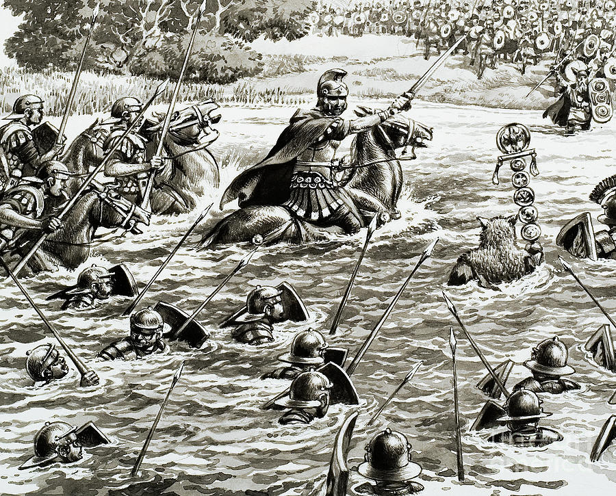 Caesars legions crossing the Thames Painting by Pat Nicolle