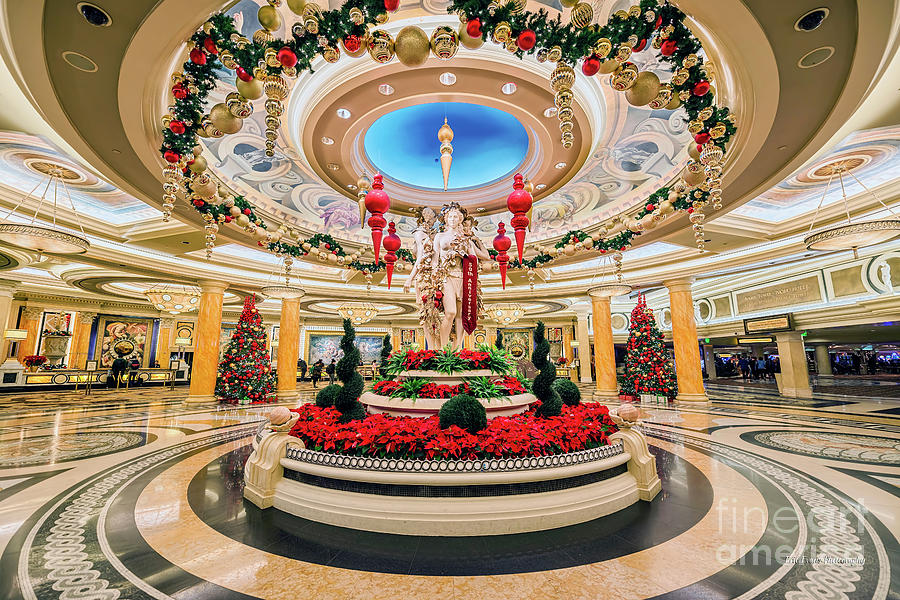 Las Vegas Photograph - Caesars Palace Main Entrance at Christmas Wide by Aloha Art