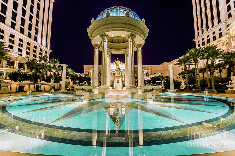 Caesars Palace Temple Pool at Night by Aloha Art