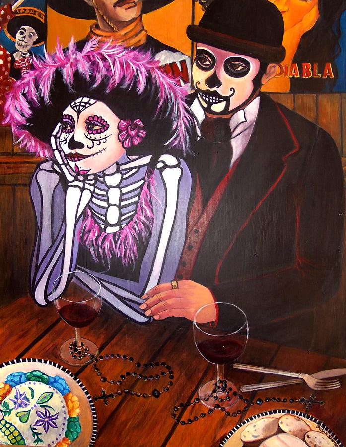 Cafe- Day of the Dead Painting by Susan Santiago