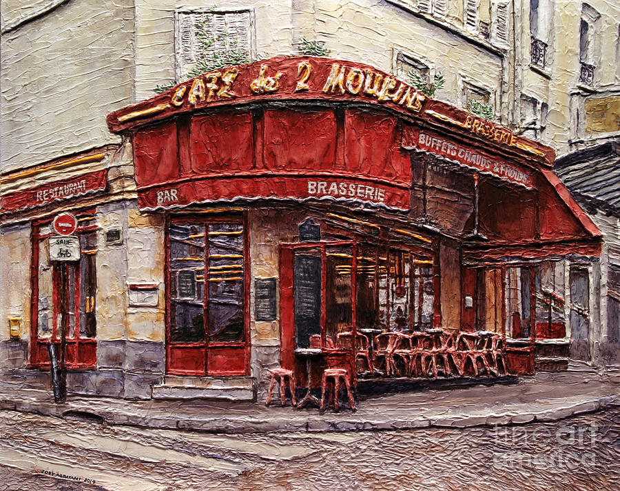 Cafe des 2 Moulins- Paris Painting by Joey Agbayani