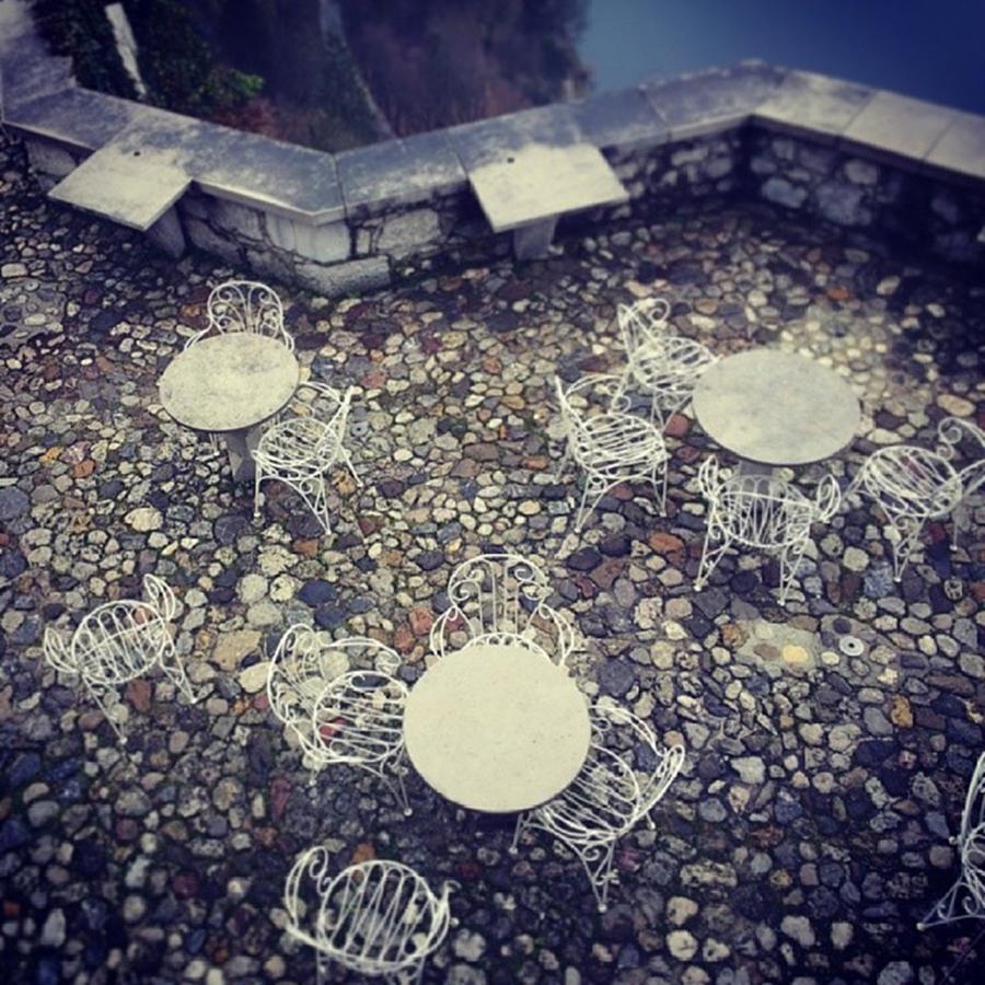 Stones Photograph - #cafe #empty #white #chairs #tables by Cat H