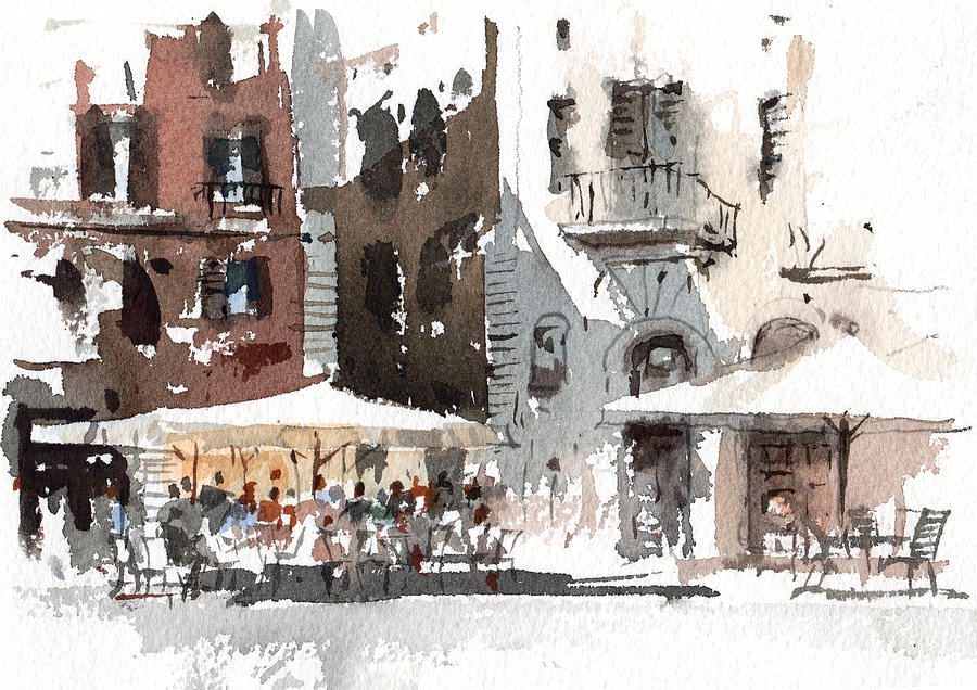 Cafe in Rome Painting by Tony Belobrajdic