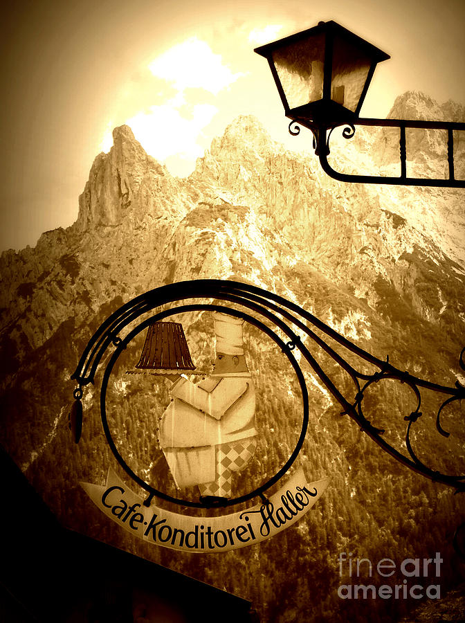 Cafe Sign In Bavarian Alps Photograph
