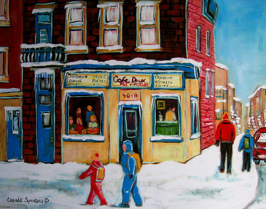 City Scene Painting - Cafe St. Viateur Montreal by Carole Spandau