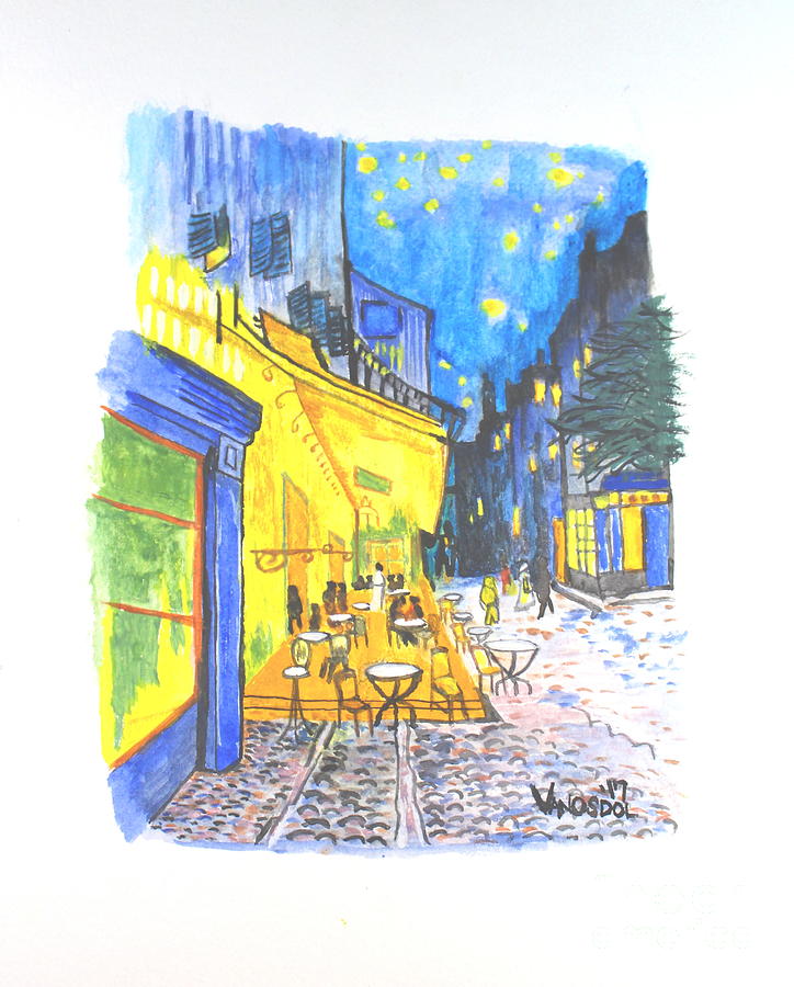 CAFE TERRACE AT NIGHT STARS PARIS 1888 IMPRESSIONIST PAINTING BY VAN GOGH REPRO