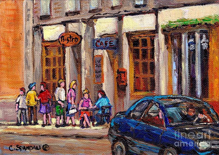 Outdoor Cafe Painting Vieux Montreal City Scenes Best Original Old Montreal Quebec Art Painting by Carole Spandau