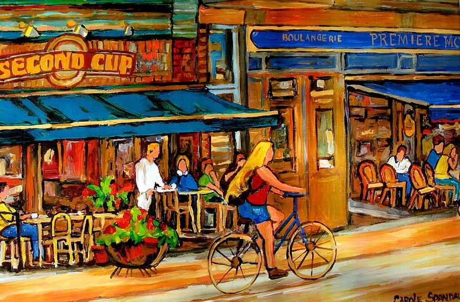 Cafes Painting - Cafes With Blue Awnings by Carole Spandau