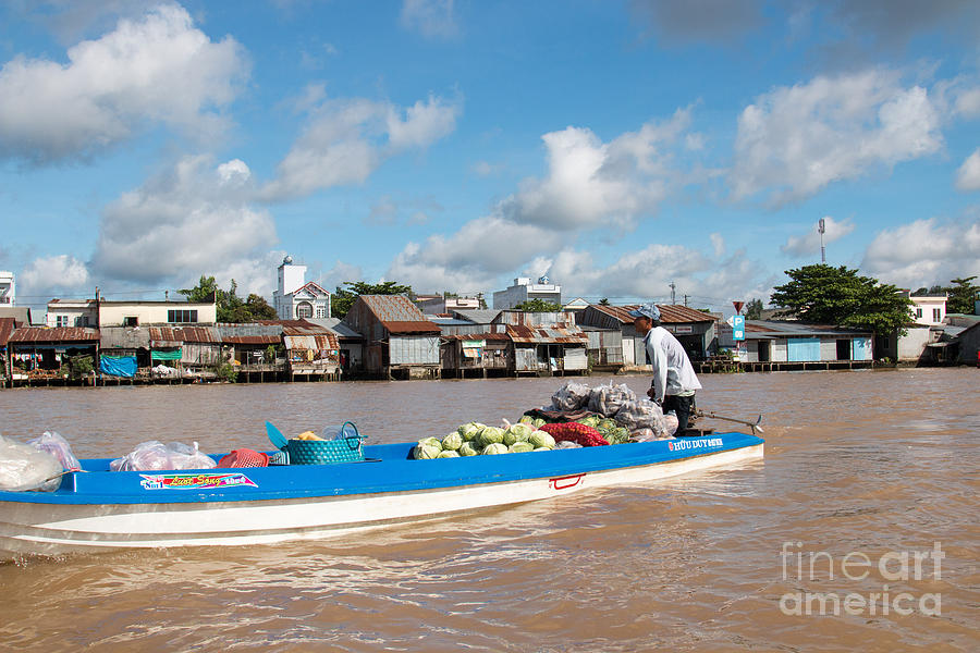 Boat Photograph - Cai Rang floating markets near Can Tho on the Mekong river,Mekon by Martin Berry