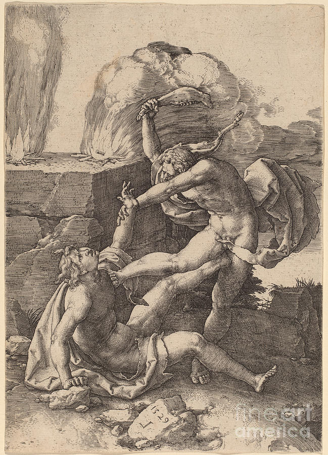 Cain Killing Abel Drawing by Lucas Van Leyden