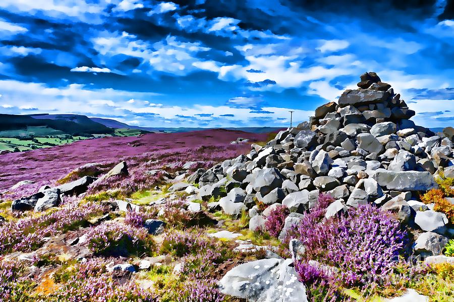 Summer Photograph - Cairn and Heather by Les Bell