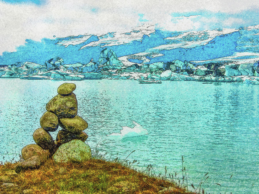 Cairn at the Ice Lake Digital Art by Frans Blok