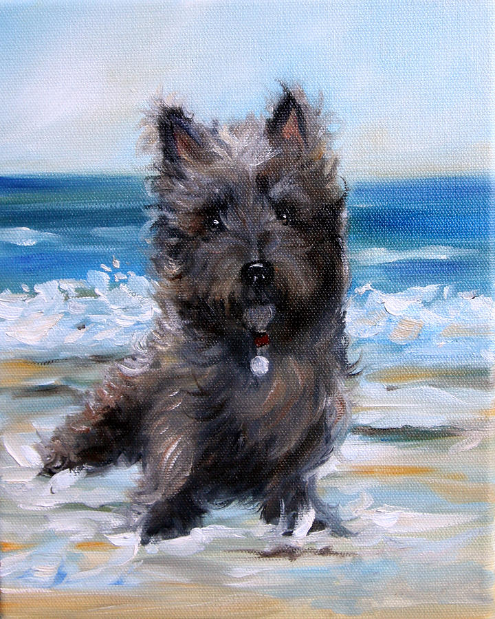 Cairn Terrier Painting - Cairn On The Beach by Mary Sparrow Cairn Terrier Painting - Cairn On The Beach by Mary Sparrow