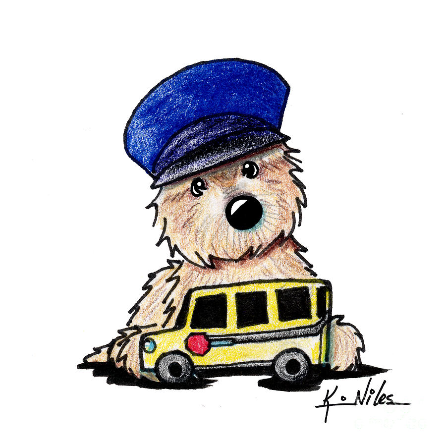 Cairn Terrier Bus Driver Drawing by Kim Niles aka KiniArt