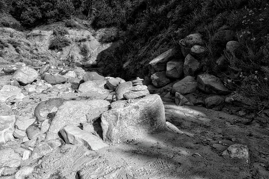 Cairns Rock Trail Marker Colorado Plateau Kanab Utah 02 BW Photograph by Thomas Woolworth