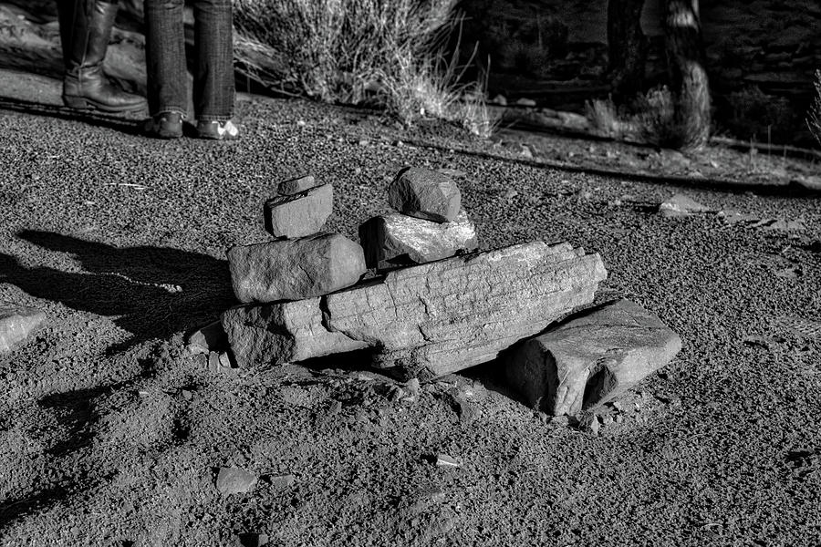 Cairns Rock Trail Marker Mystery Valley Utah BW Photograph by Thomas Woolworth