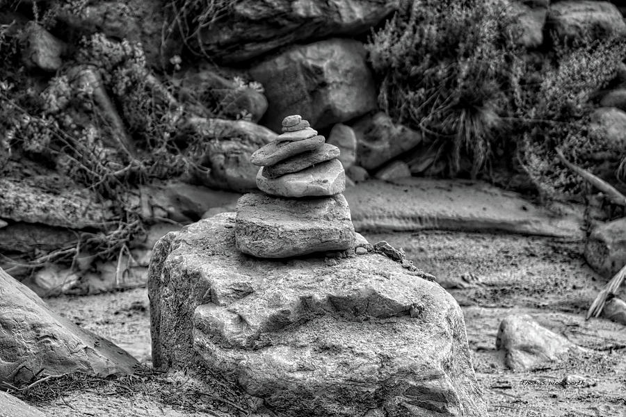 Cairns Rock Trail Marker Peek A Boo Canyon Utah BW Photograph by Thomas Woolworth
