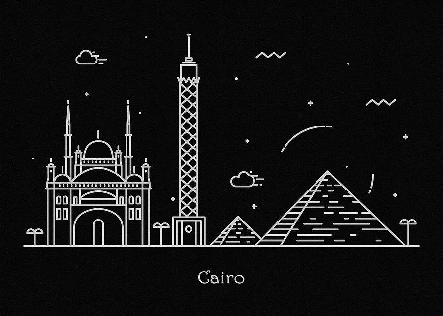 Cairo Skyline Travel Poster Drawing by Inspirowl Design