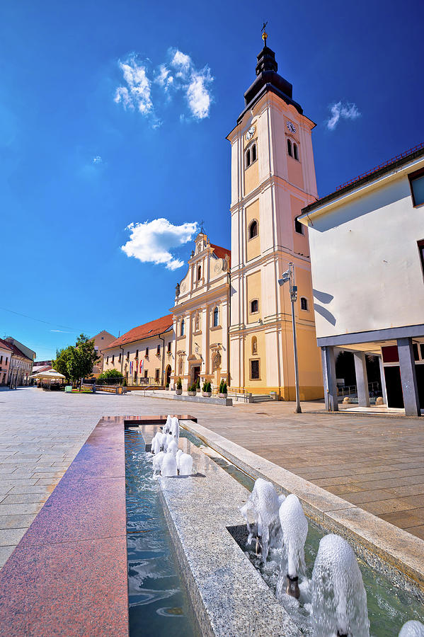 Cakovec square church and fountain view Photograph by Brch Photography