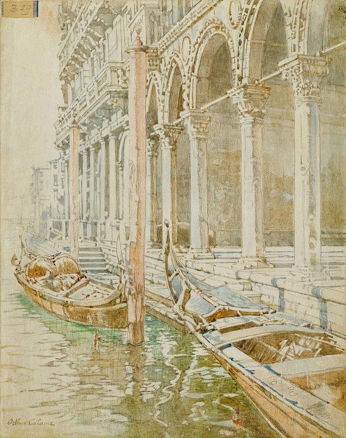 Calame, Arthur 1843 Geneva 1919 Two Gondolas In Venice. Painting