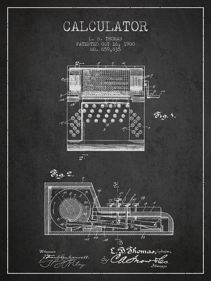 Calculator Patent from 1900 - Charcoal Digital Art by Aged Pixel - Pixels