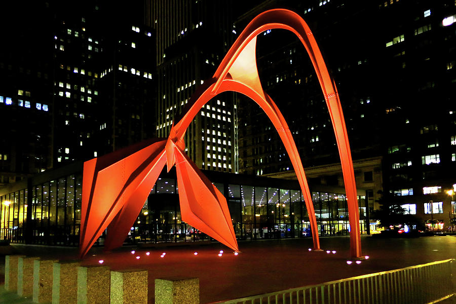 Calder Flamingo Sculpture At Night by Patrick Malon Calder Flamingo Sculpture At Night by Patrick Malon
