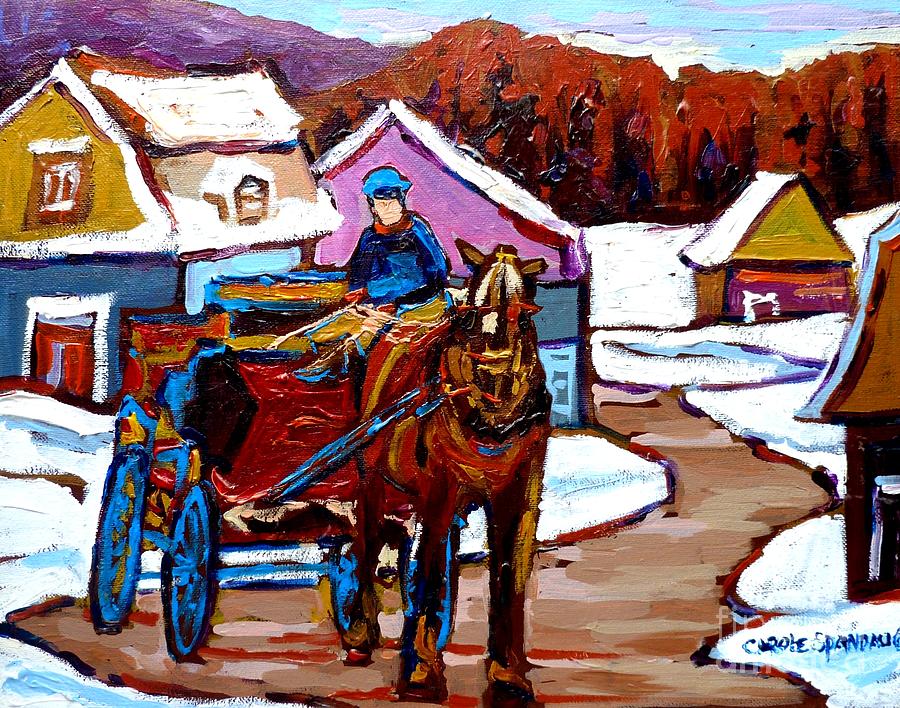 Caleche Ride In Quebec Winter Landscape Canadian Scenes Carole Spandau                               Painting by Carole Spandau