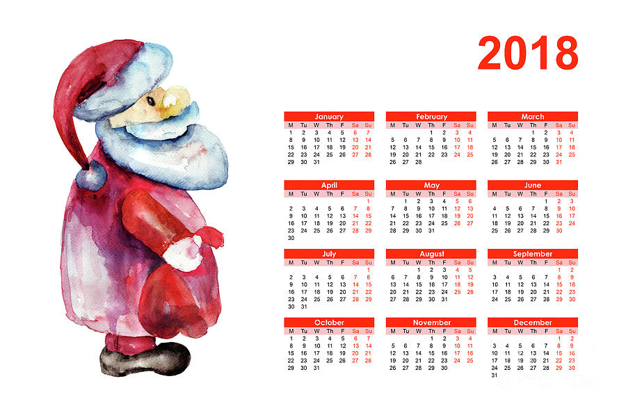 Calendar 2018 with Santa Claus Digital Art by Regina Jershova