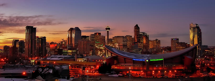 Calgary and the Saddledome at Sunset Photograph by Mountain Dreams