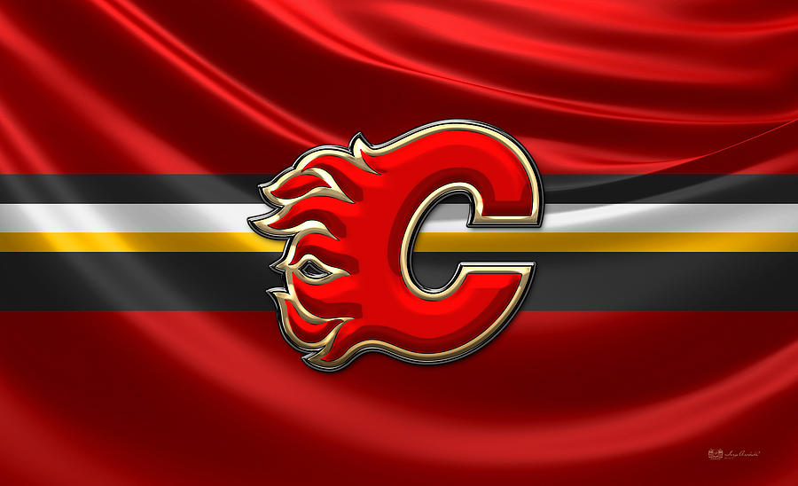 Calgary Flames Photograph - Calgary Flames - 3D Badge over Flag by Serge Averbukh